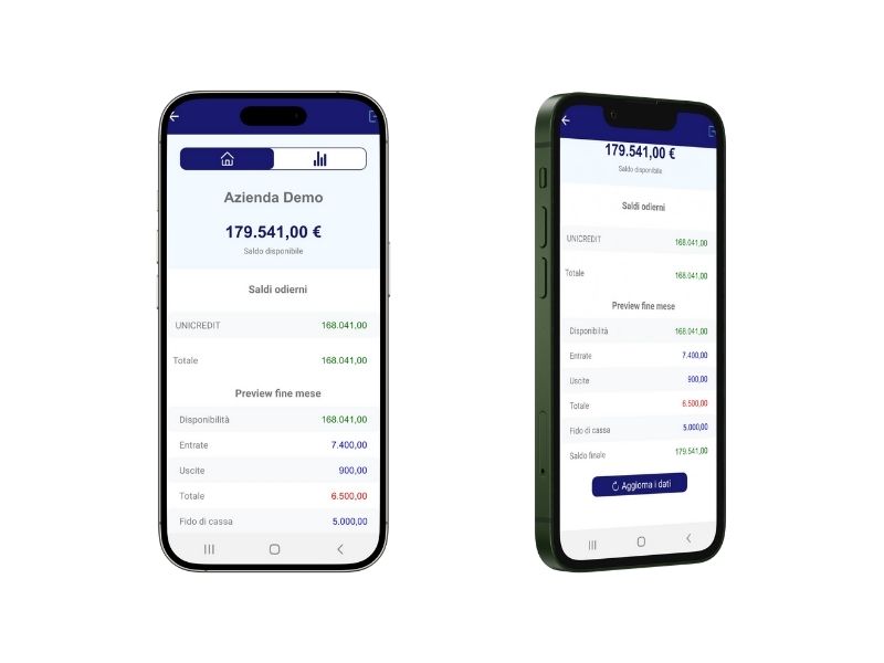 due immagini dell'app per smartphone cash flow