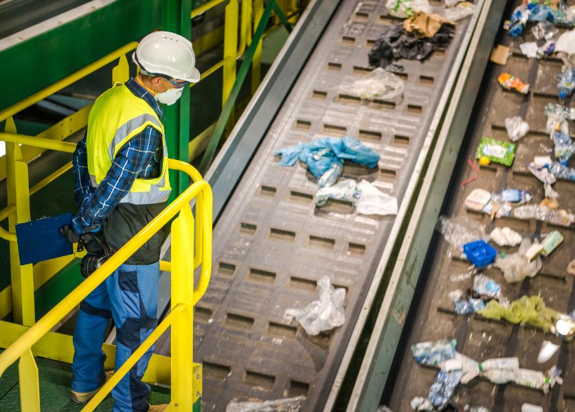 uomo controlla la filiera dei rifiuti in azienda