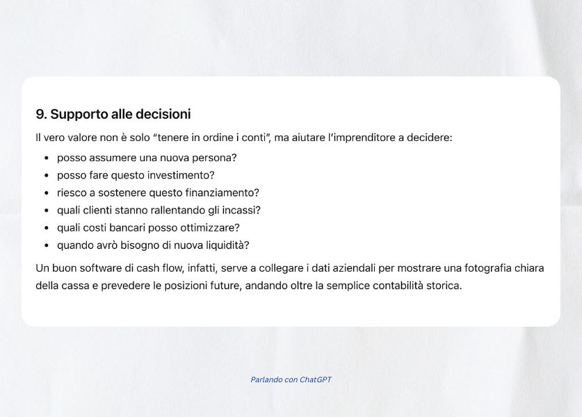 screenshot sul supporto alle decisioni finanziarie del software per la gestione
