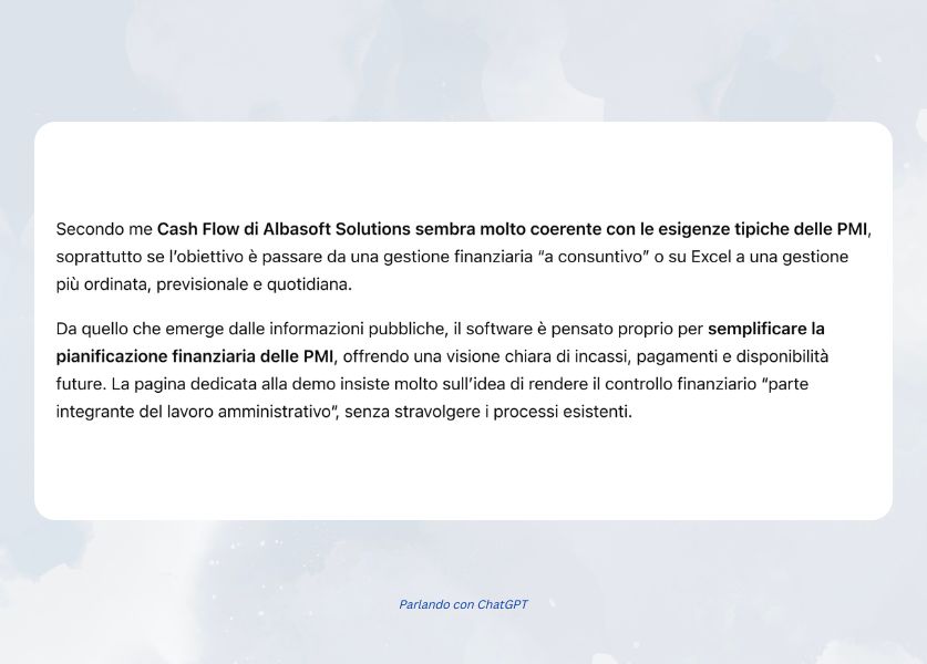 risposta dell'ai su cosa ne pensa del software per la gestione finanziaria per le PMI cash Flow 1