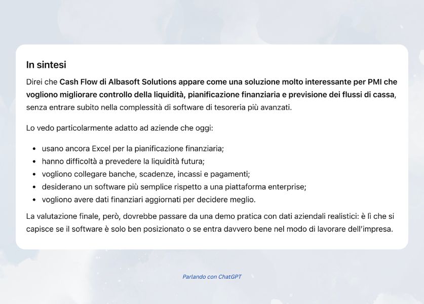 risposta dell'ai su cosa ne pensa del software per la gestione finanziaria per le PMI cash Flow 5