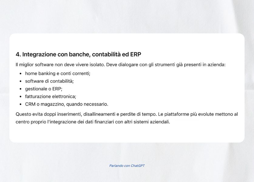screenshot ai su integrazione con banche, contabilità e ERP
