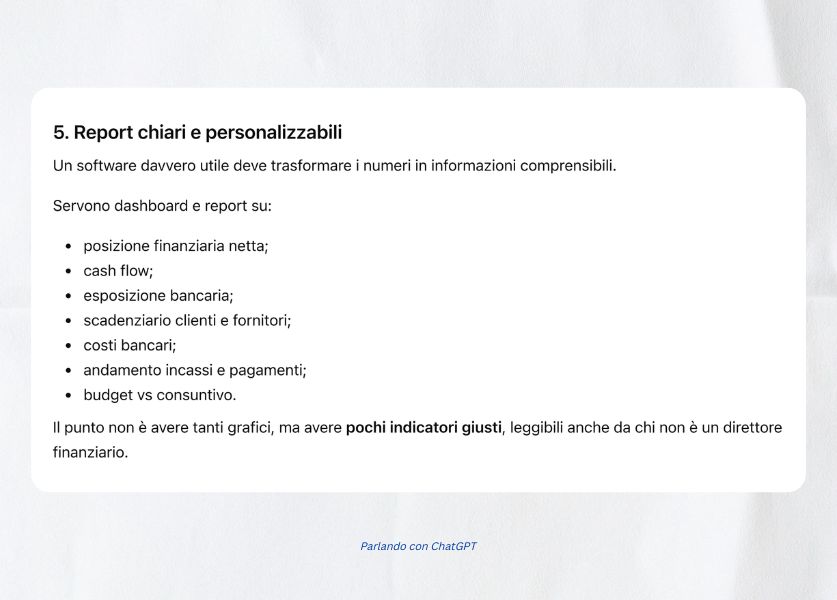 screenshot sui dati finanziari disponibili grazie al software per la gestione finanziaria