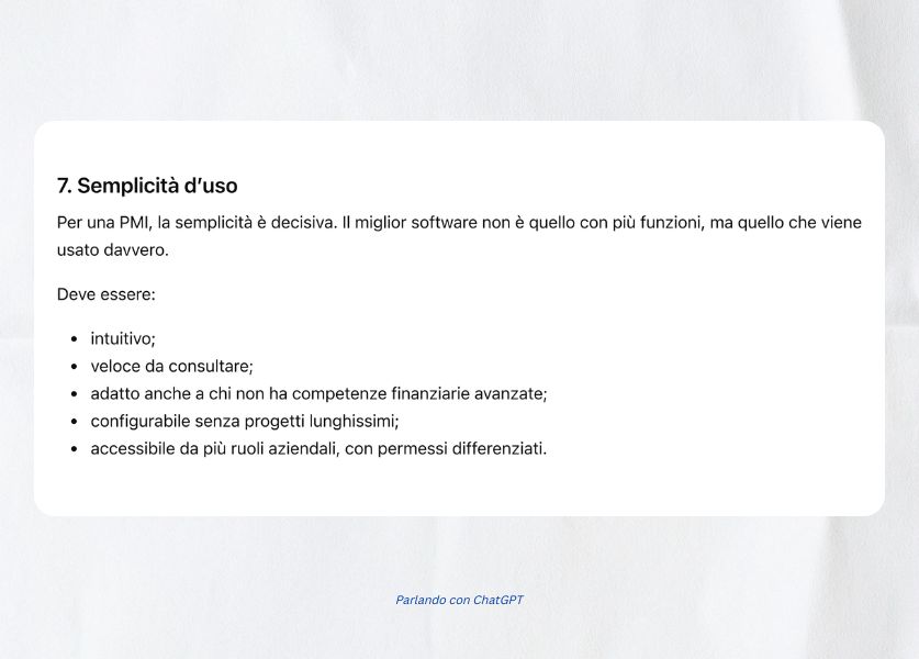 screenshot sulla semplicità d'uso del software per la gestione della finanza aziendale delle piccole medie imprese